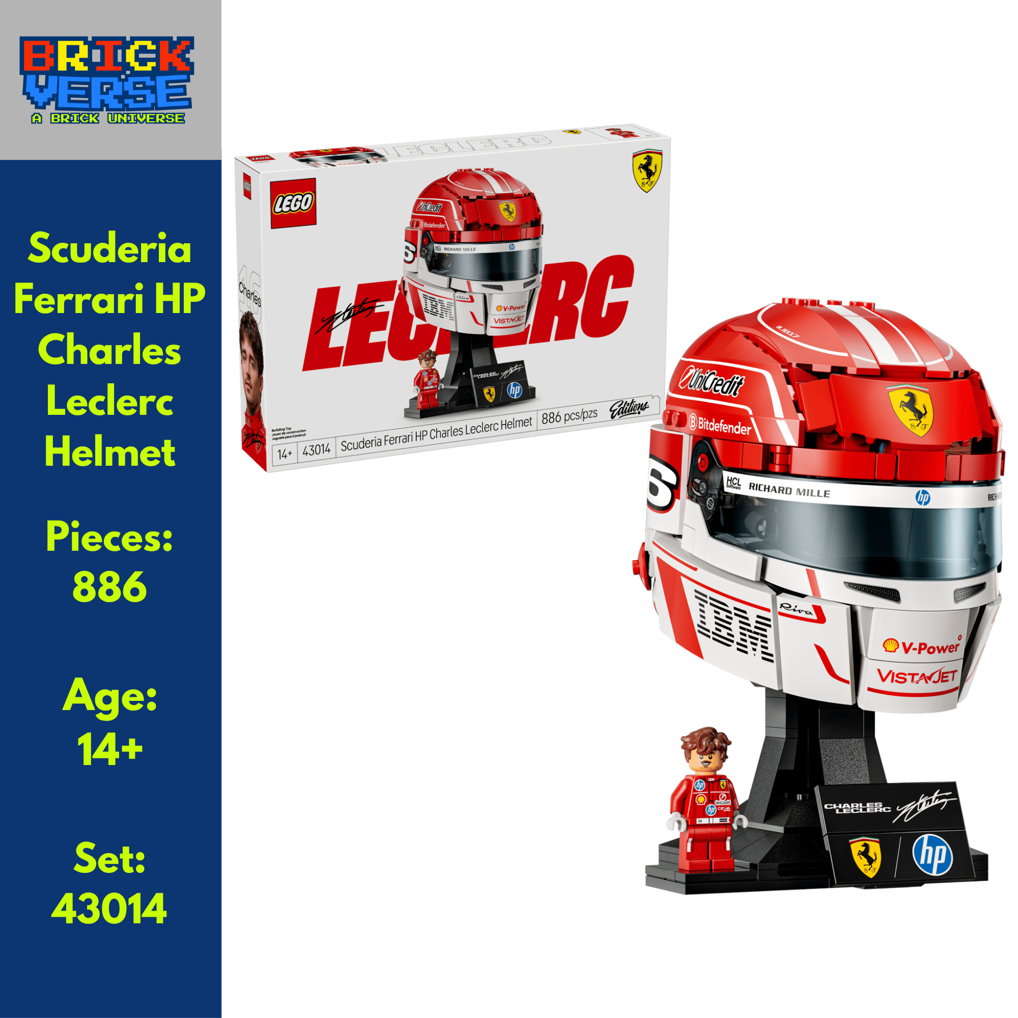 PREORDER - Scuderia Ferrari HP Charles Leclerc Helmet (43014) - LEGO® Editions - 886 Pieces